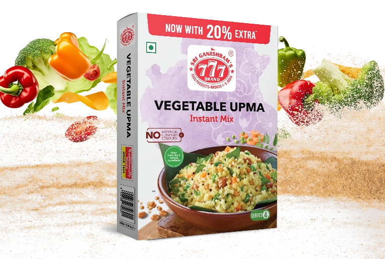 Quick and flavorful Instant Vegetable Upma Mix, perfect for preparing a wholesome, tasty upma in minutes with mixed vegetables and spices.