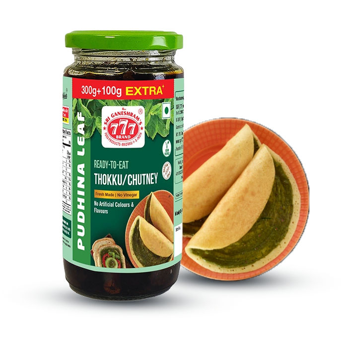 Traditional Pudina Leaf Chutney / Thokku with fresh mint leaves, packed with flavor and perfect for rice, dosa, and chapati.